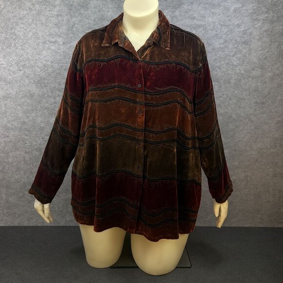 Chico's Design Tops - Chicos Design Womens Silk Blend Womens size 16 Chicos size 3 Velvet Shirt Button